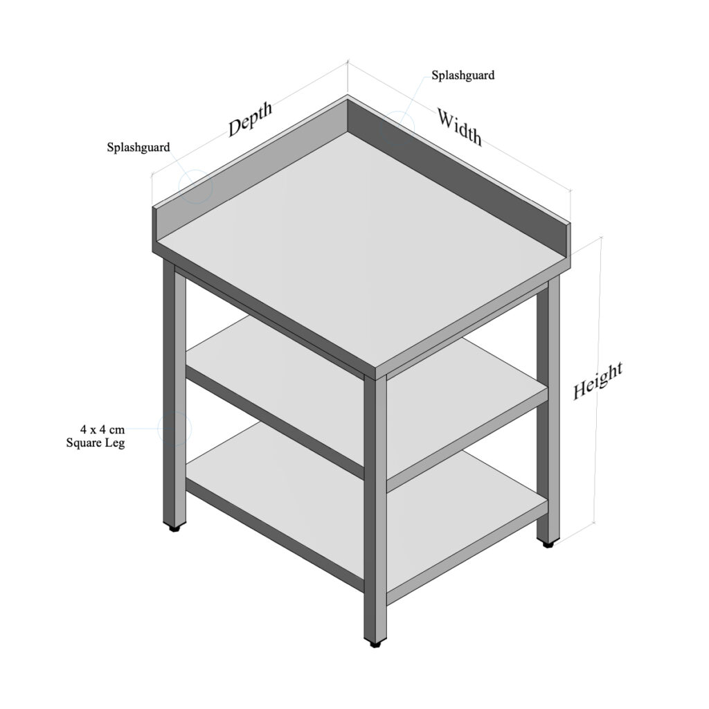 Stainless Steel Table with Backsplash, Left Side Splash, Middle and